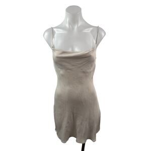 Zara Beige Silver Sleeveless Cowl Neck Cami Camisole Tank Mini Slip Dress Size S